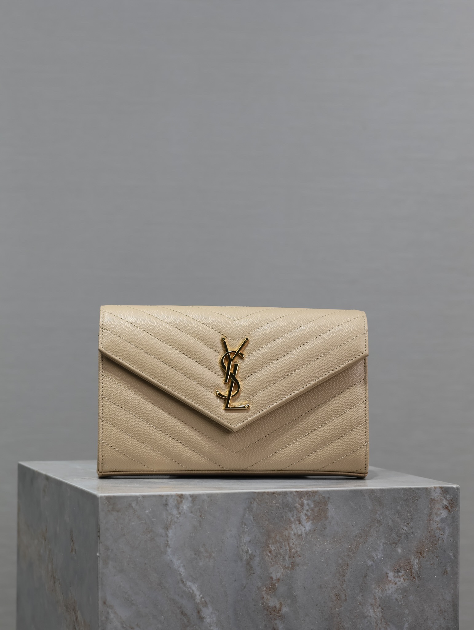 Ysl MONOGRAM Envelope Bag 377828 Apricot Gold Buckle Caviar